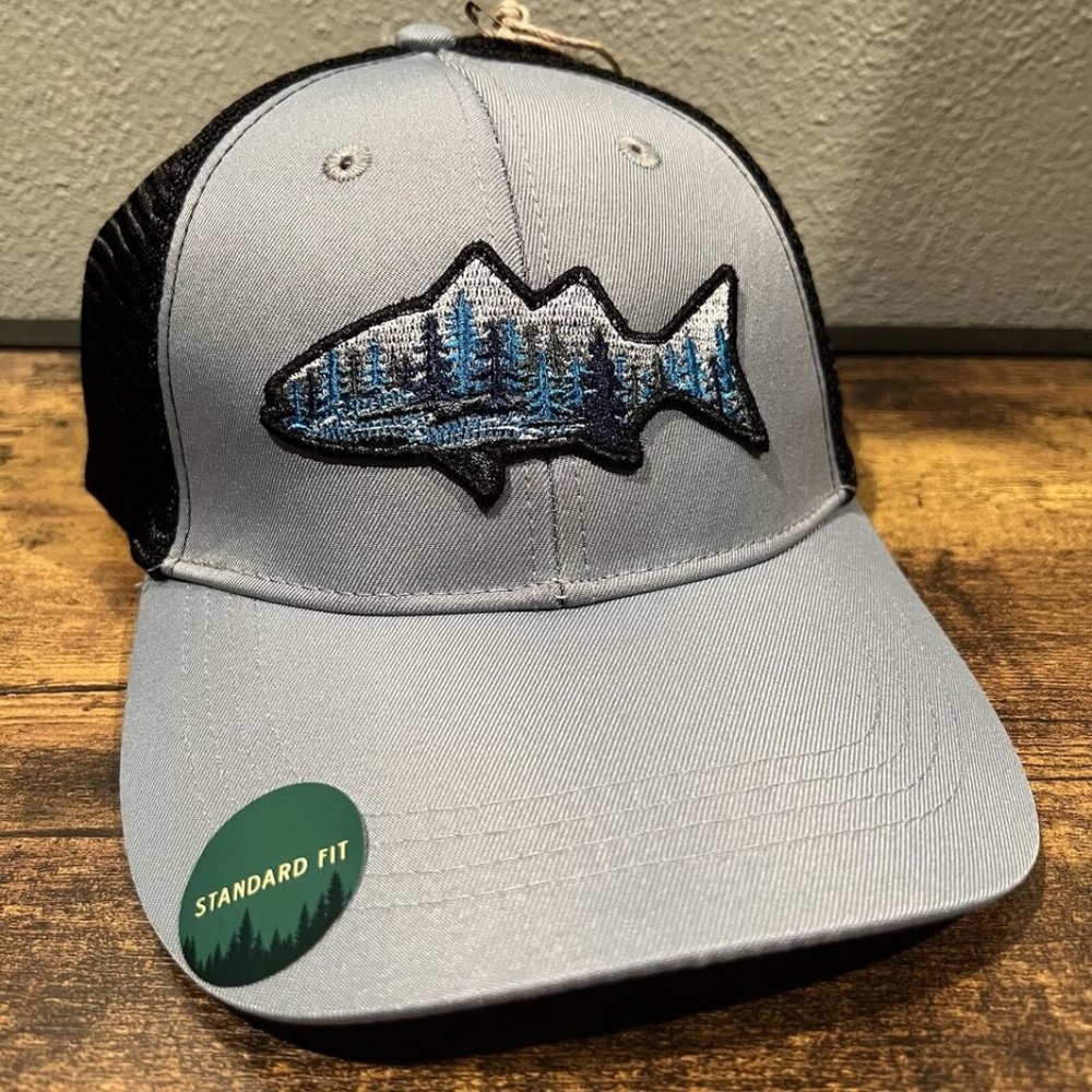 Telluride Clothing Co Snapback Hat Cap Mesh Gray /Blue Fish Forest Logo …